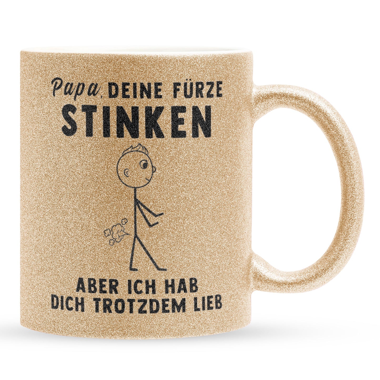 22Feels® ORIGINAL Glitzertasse - Vater Geschenk - Spruch: Papa, Deine Fürze Stinken (Gold, 320ml)-Glitzertasse Gold 320ml-22Feels
