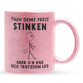 22Feels® ORIGINAL Glitzertasse - Vater Geschenk - Spruch: Papa, Deine Fürze Stinken (Pink, 320ml)-Glitzertasse Pink 320ml-22Feels