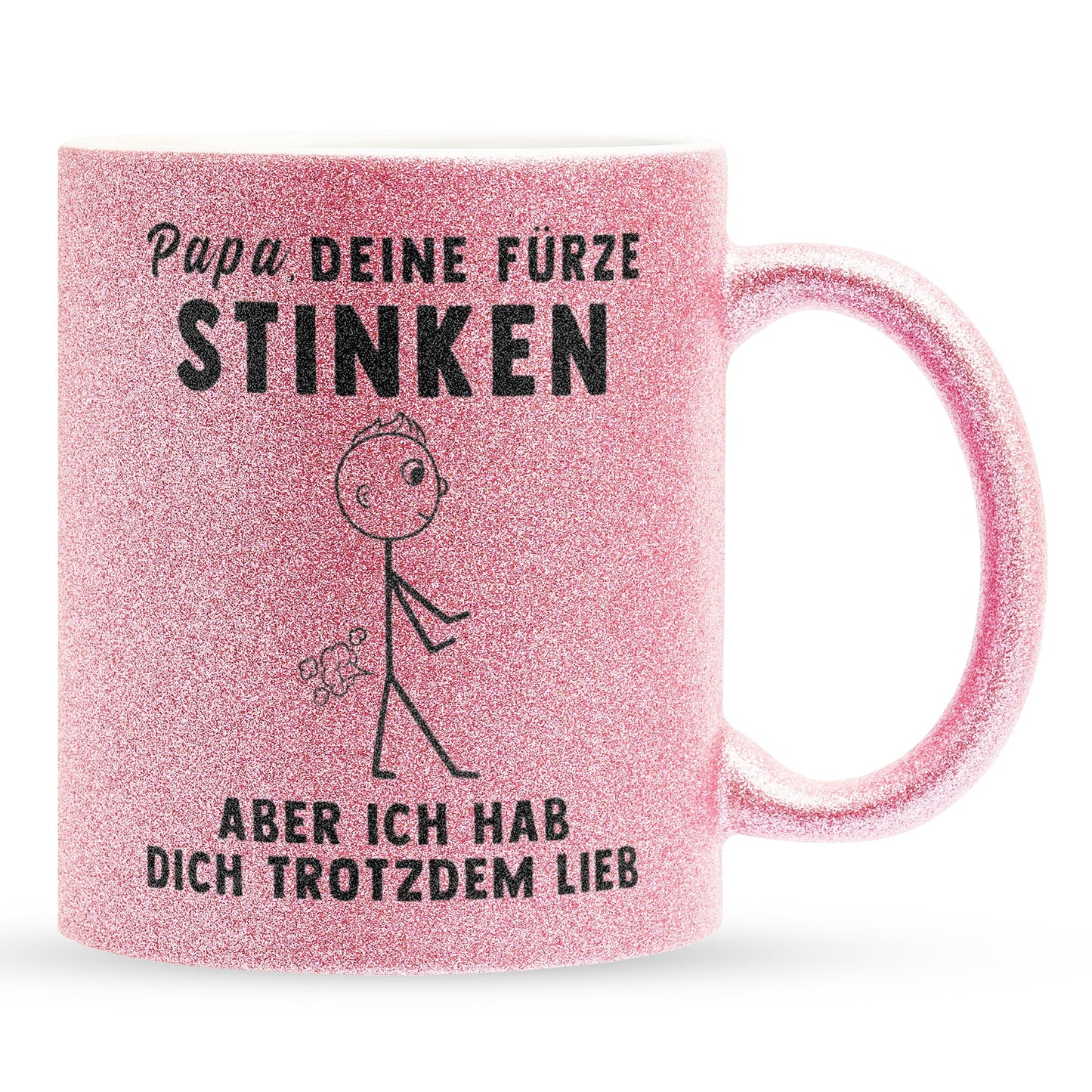 22Feels® ORIGINAL Glitzertasse - Vater Geschenk - Spruch: Papa, Deine Fürze Stinken (Pink, 320ml)-Glitzertasse Pink 320ml-22Feels