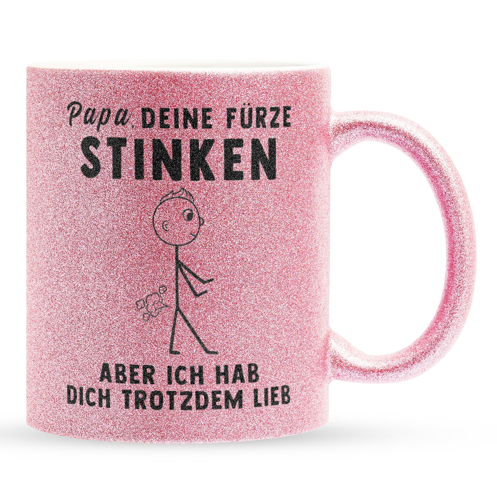 22Feels® ORIGINAL Glitzertasse - Vater Geschenk - Spruch: Papa, Deine Fürze Stinken (Pink, 320ml)-Glitzertasse Pink 320ml-22Feels