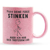 22Feels® ORIGINAL Glitzertasse - Vater Geschenk - Spruch: Papa, Deine Fürze Stinken (Pink, 320ml)-Glitzertasse Pink 320ml-22Feels