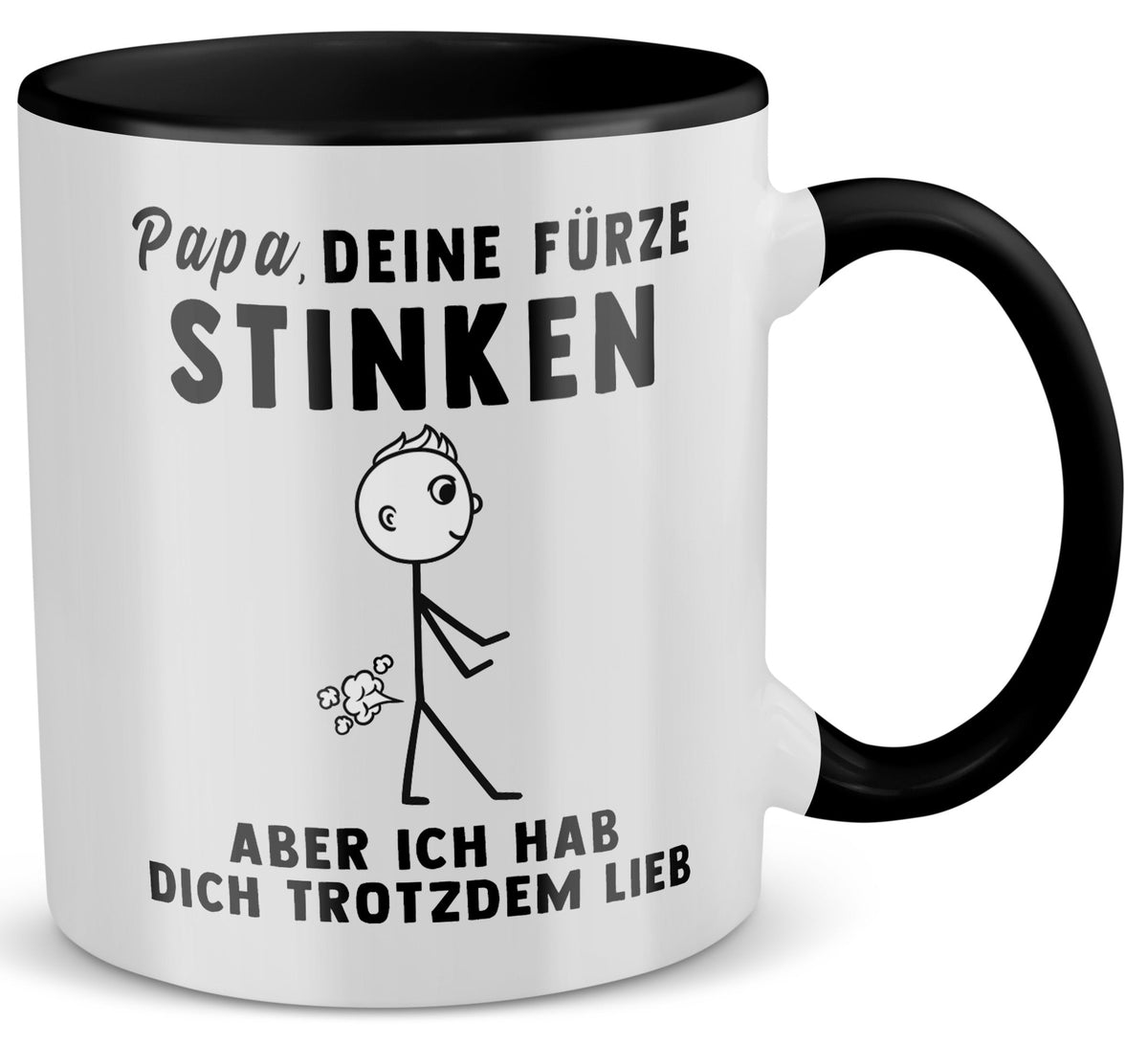 22Feels® ORIGINAL Tasse - Vater Geschenk - Spruch: Papa, Deine Fürze Stinken (Weiss-Schwarz, 320ml)-TwoTone Tasse Weiss-Schwarz 325ml-22Feels