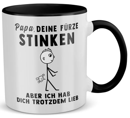 22Feels® ORIGINAL Tasse - Vater Geschenk - Spruch: Papa, Deine Fürze Stinken (Weiss-Schwarz, 320ml)-TwoTone Tasse Weiss-Schwarz 325ml-22Feels