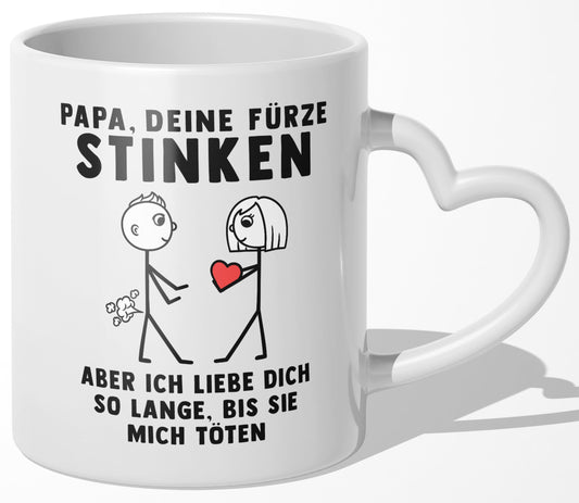 22Feels® Papa Geschenk von Tochter - Tasse mit Spruch: Deine Fürze Stinken (Herzhenkel, Weiss, 320ml)-Tasse Weiss Herzhenkel 320ml-22Feels