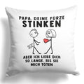 22Feels® ORIGINAL Kissen - Papa, Deine Fürze Stinken - Vater Geschenk von Tochter (Weiss, 40x40cm)-Kissen Weiss 40x40-22Feels