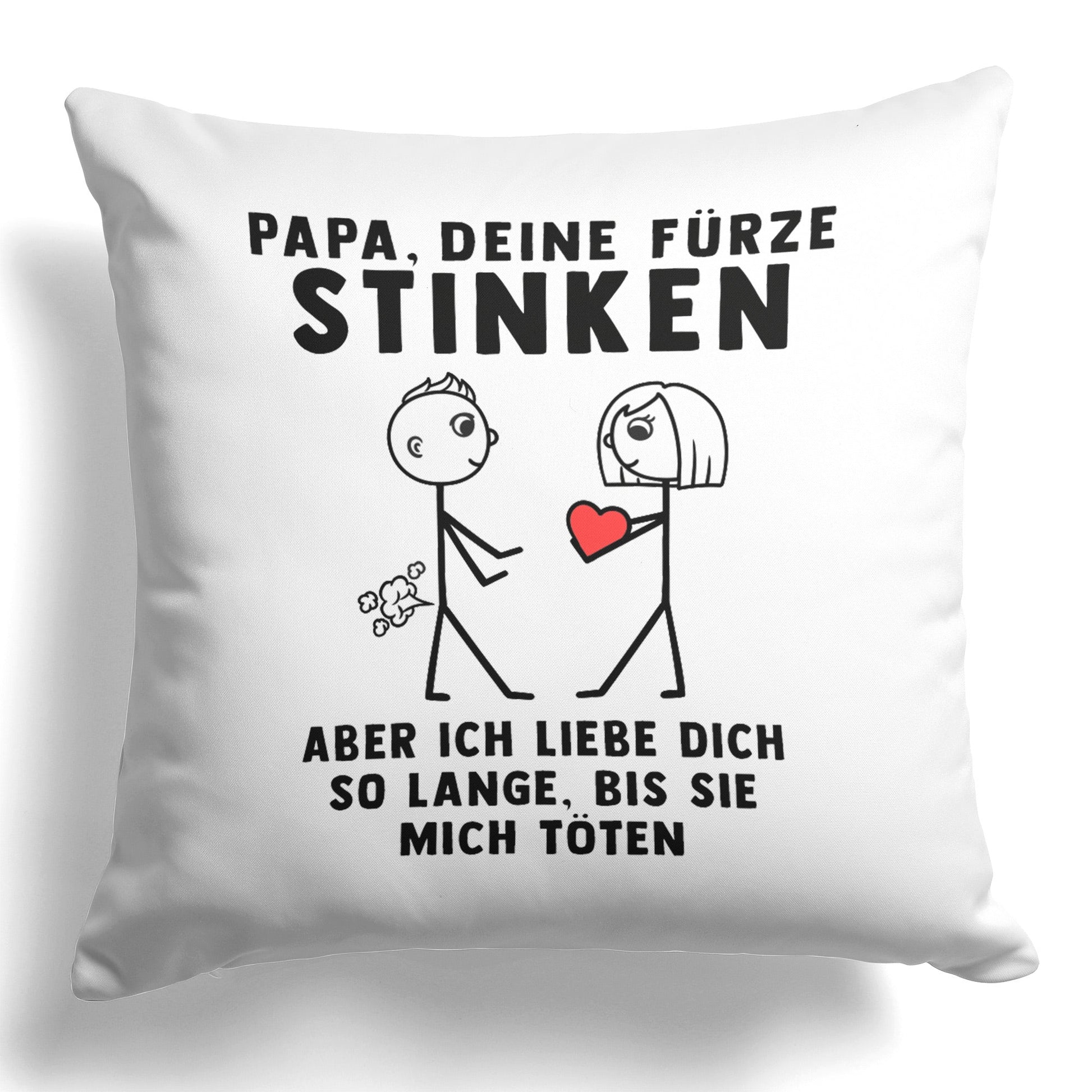 22Feels® ORIGINAL Kissen - Papa, Deine Fürze Stinken - Vater Geschenk von Tochter (Weiss, 40x40cm)-Kissen Weiss 40x40-22Feels