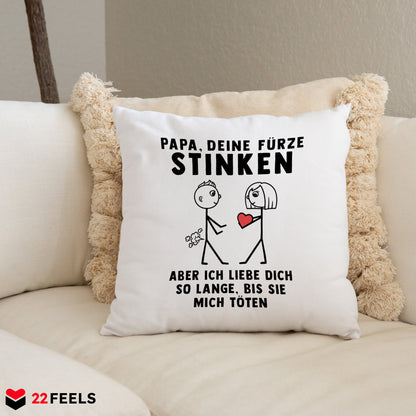 22Feels® ORIGINAL Kissen - Papa, Deine Fürze Stinken - Vater Geschenk von Tochter (Weiss, 40x40cm)-Kissen Weiss 40x40-22Feels
