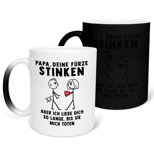 22Feels® ORIGINAL Zaubertasse - Papa, Deine Fürze Stinken - Vater Geschenk von Tochter (Matt-Schwarz und Weiss, 320ml)-Farbwechsel Tasse Matt 320ml-22Feels