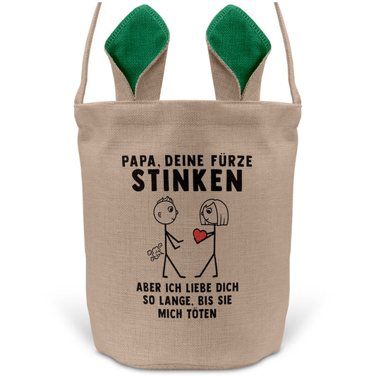 22Feels® Papa Osterkorb von Tochter Vater mit Henkel Ostergeschenk Tragetasche Ostern Deko Osternest Körbchen Hasenohren (Beige/Grün)-Ostern Tragetasche-22Feels