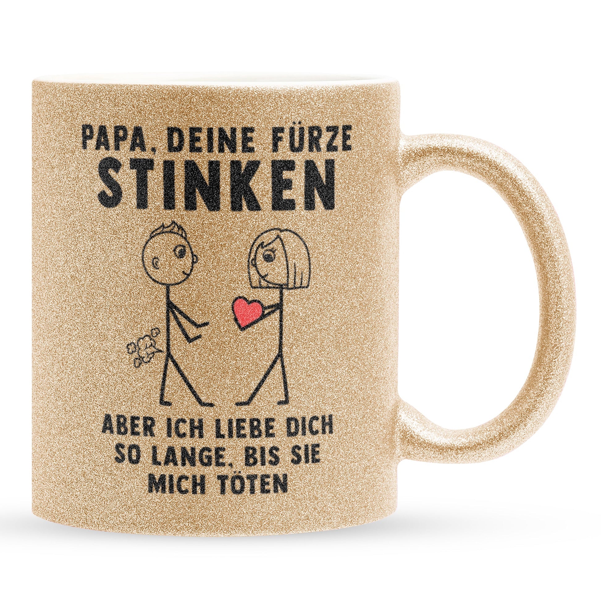 22Feels® ORIGINAL Glitzertasse - Papa, Deine Fürze Stinken - Vater Geschenk von Tochter (Gold, 320ml)-Glitzertasse Gold 320ml-22Feels