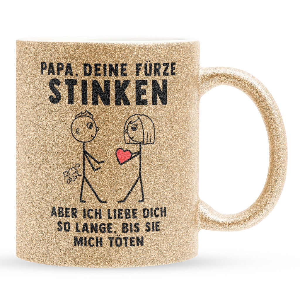 22Feels® ORIGINAL Glitzertasse - Papa, Deine Fürze Stinken - Vater Geschenk von Tochter (Gold, 320ml)-Glitzertasse Gold 320ml-22Feels