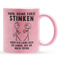 22Feels® ORIGINAL Glitzertasse - Papa, Deine Fürze Stinken - Vater Geschenk von Tochter (Pink, 320ml)-Glitzertasse Pink 320ml-22Feels