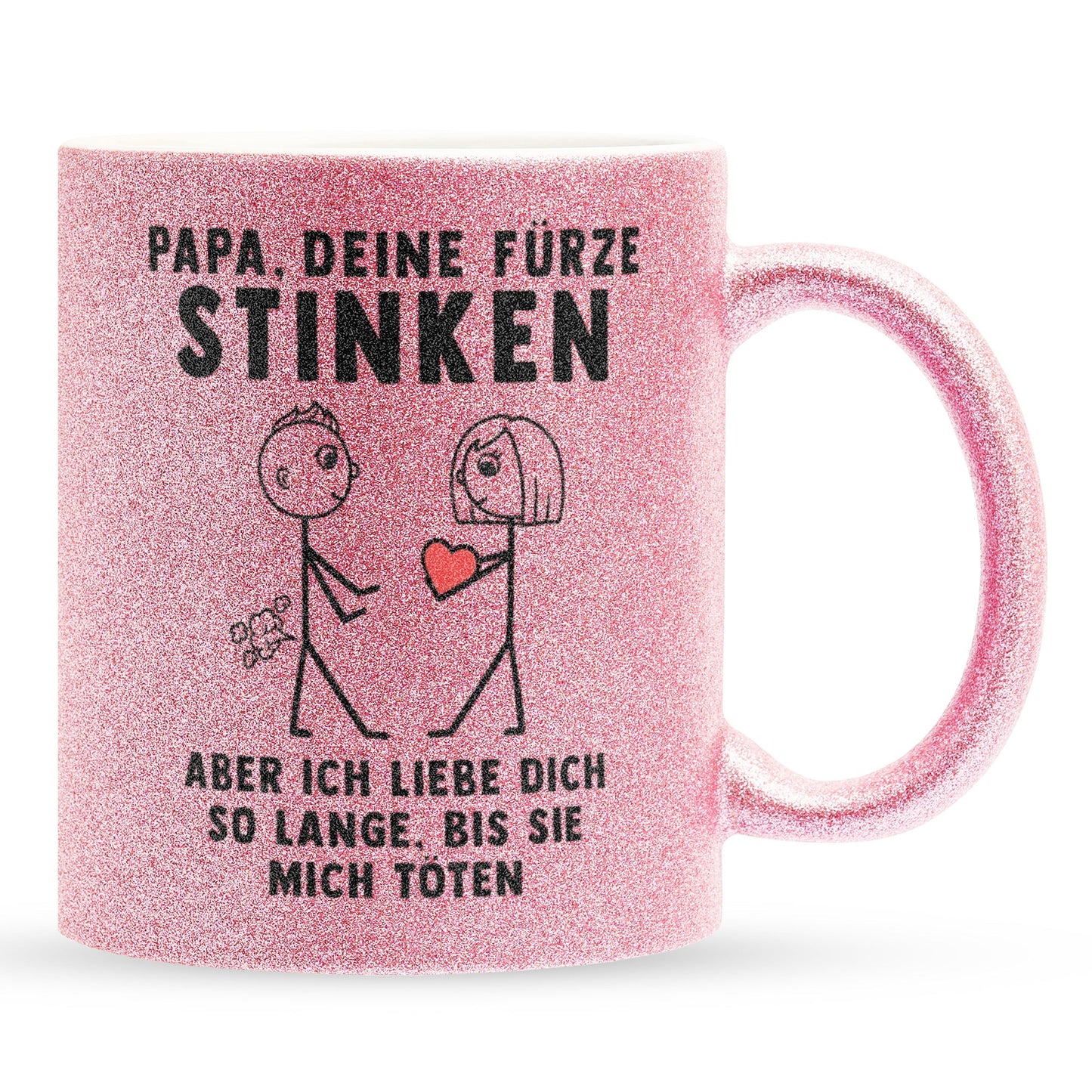 22Feels® ORIGINAL Glitzertasse - Papa, Deine Fürze Stinken - Vater Geschenk von Tochter (Pink, 320ml)-Glitzertasse Pink 320ml-22Feels