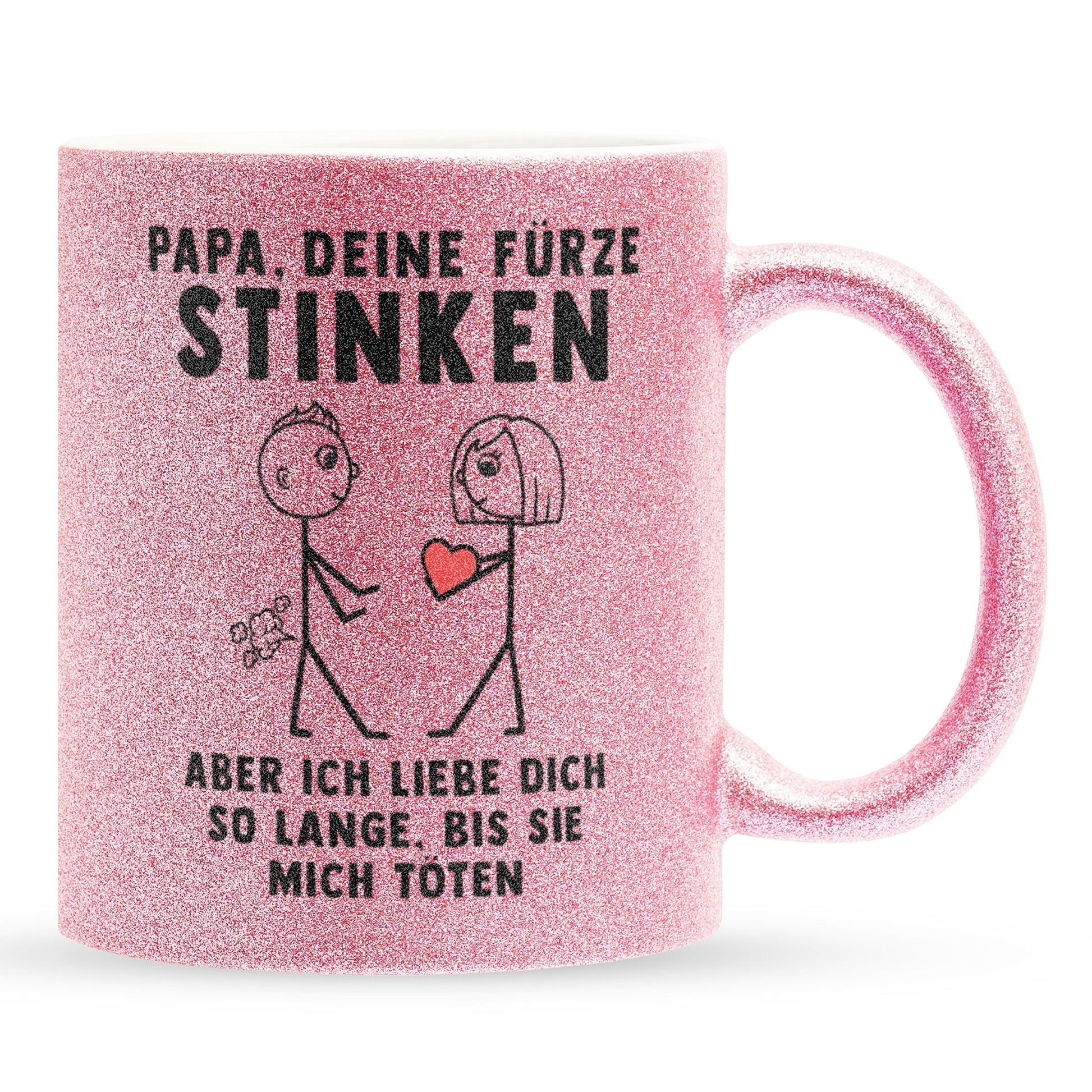 22Feels® ORIGINAL Glitzertasse - Papa, Deine Fürze Stinken - Vater Geschenk von Tochter (Pink, 320ml)-Glitzertasse Pink 320ml-22Feels