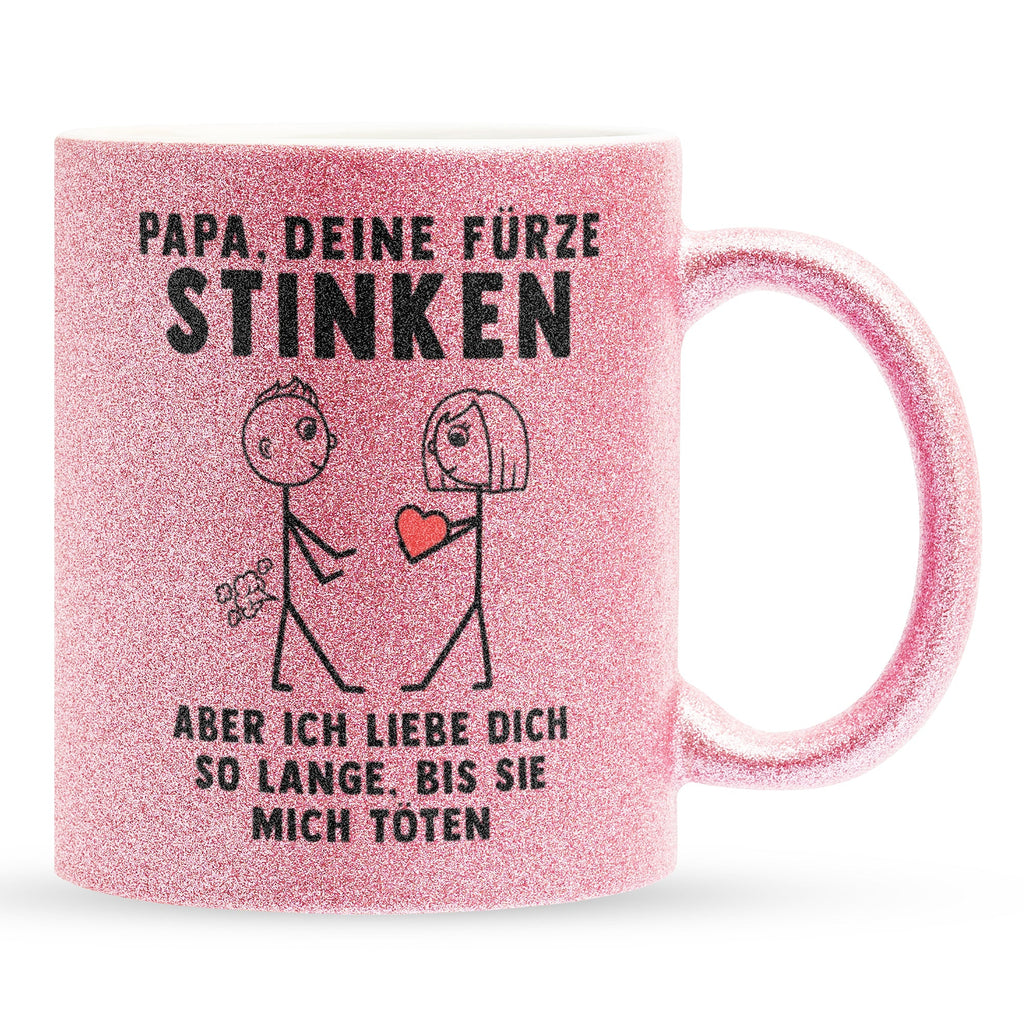 22Feels® ORIGINAL Glitzertasse - Papa, Deine Fürze Stinken - Vater Geschenk von Tochter (Pink, 320ml)-Glitzertasse Pink 320ml-22Feels