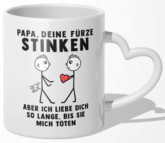 22Feels® Papa Geschenk von Sohn - Tasse mit Spruch: Deine Fürze Stinken (Herzhenkel, Weiss, 320ml)-Tasse Weiss Herzhenkel 320ml-22Feels