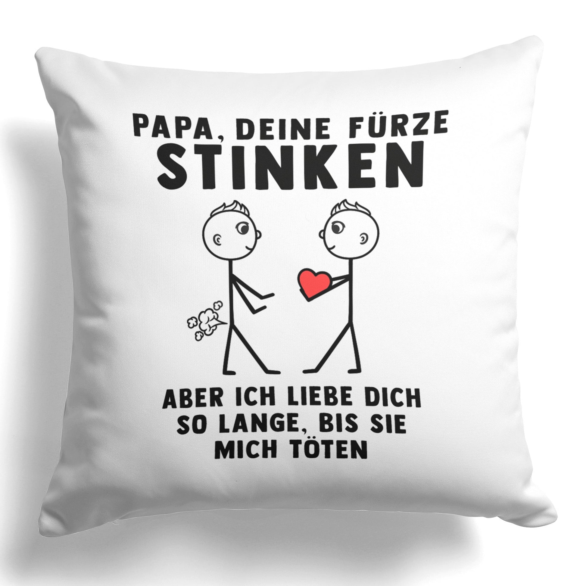22Feels® ORIGINAL Kissen - Papa, Deine Fürze Stinken - Vater Geschenk von Sohn (Weiss, 40x40cm)-Kissen Weiss 40x40-22Feels