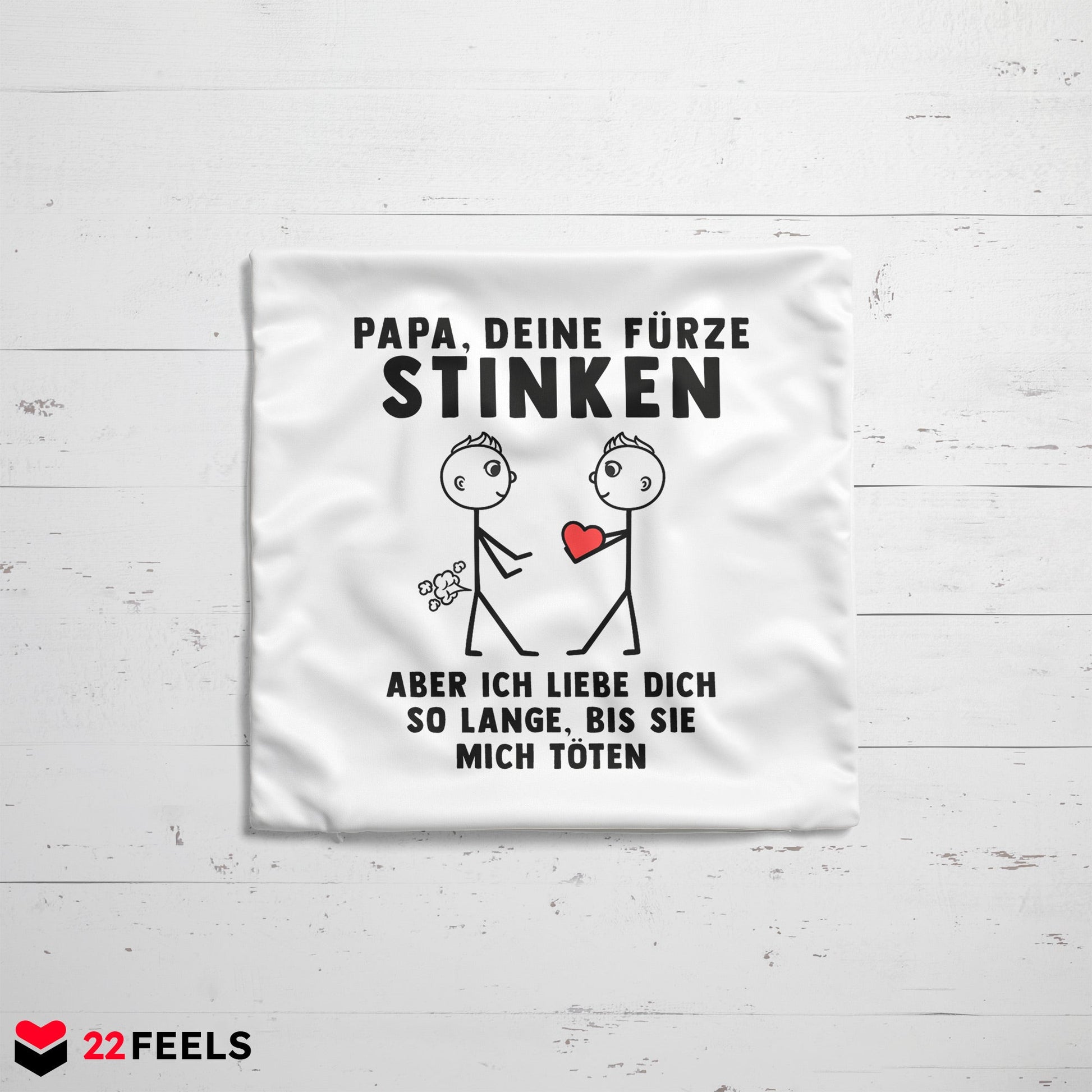 22Feels® ORIGINAL Kissen - Papa, Deine Fürze Stinken - Vater Geschenk von Sohn (Weiss, 40x40cm)-Kissen Weiss 40x40-22Feels