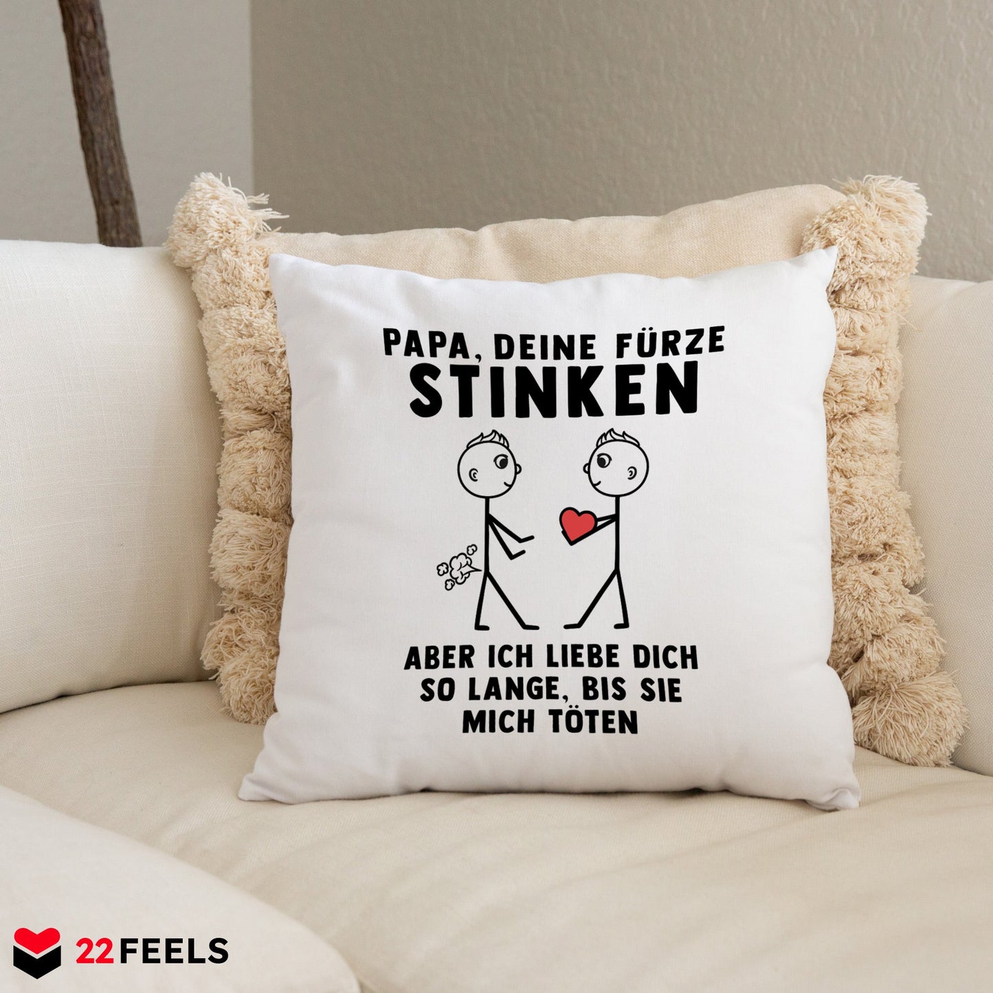 22Feels® ORIGINAL Kissen - Papa, Deine Fürze Stinken - Vater Geschenk von Sohn (Weiss, 40x40cm)-Kissen Weiss 40x40-22Feels