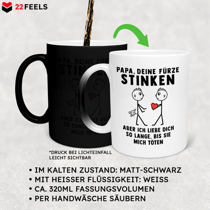 22Feels® ORIGINAL Zaubertasse - Papa, Deine Fürze Stinken - Vater Geschenk von Sohn (Matt-Schwarz und Weiss, 320ml)-Farbwechsel Tasse Matt 320ml-22Feels