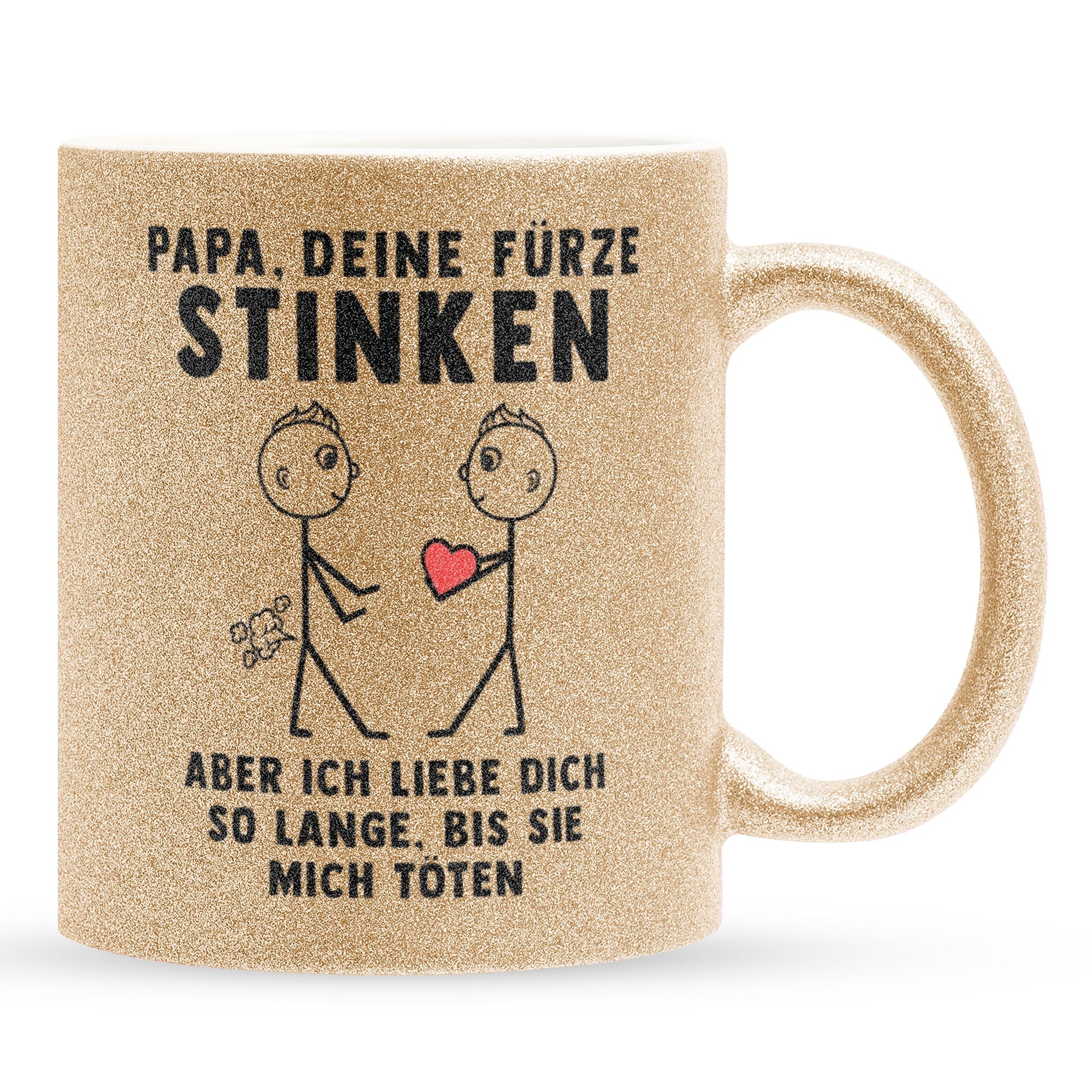 22Feels® ORIGINAL Glitzertasse - Papa, Deine Fürze Stinken - Vater Geschenk von Sohn (Gold, 320ml)-Glitzertasse Gold 320ml-22Feels