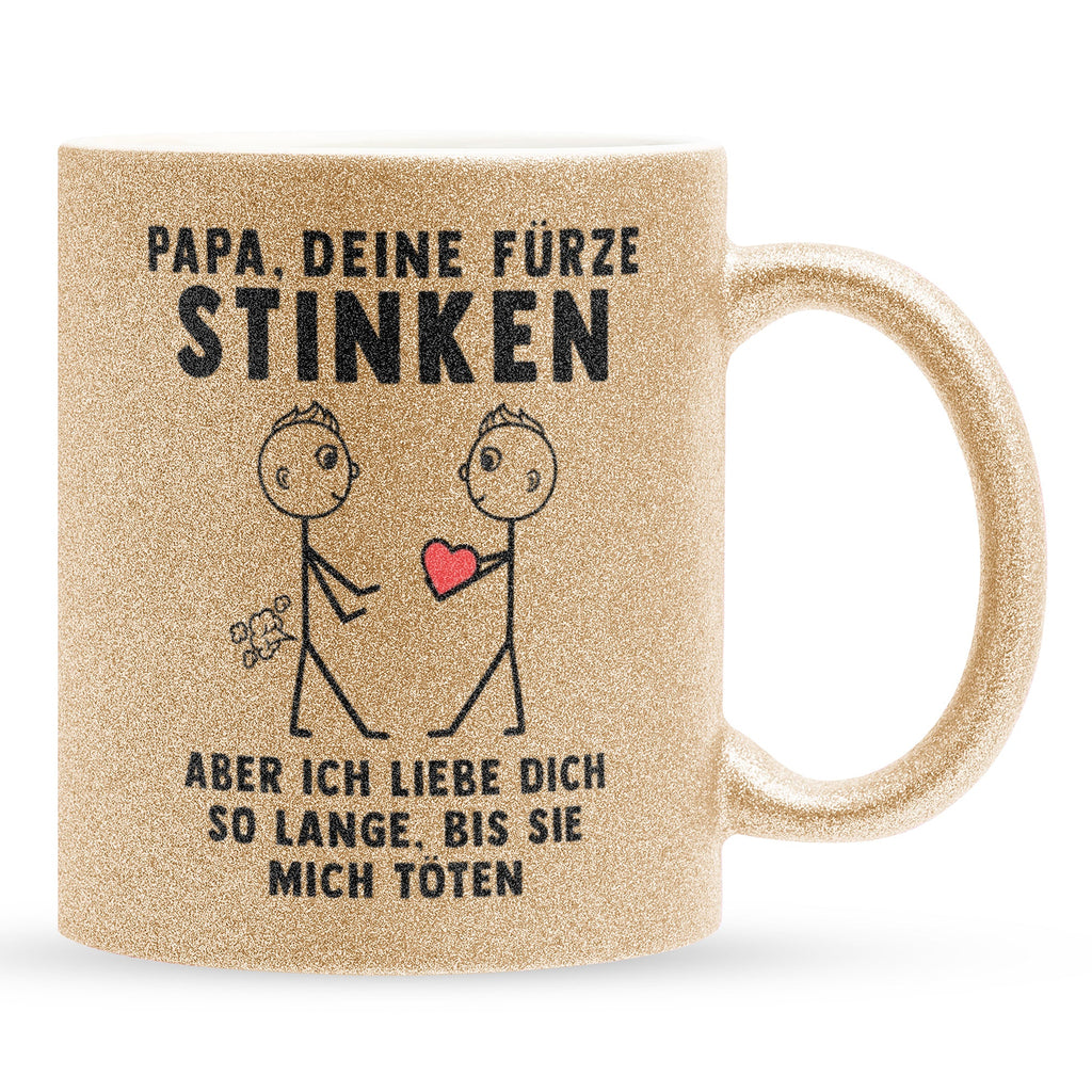22Feels® ORIGINAL Glitzertasse - Papa, Deine Fürze Stinken - Vater Geschenk von Sohn (Gold, 320ml)-Glitzertasse Gold 320ml-22Feels