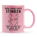 22Feels® ORIGINAL Glitzertasse - Papa, Deine Fürze Stinken - Vater Geschenk von Sohn (Pink, 320ml)-Glitzertasse Pink 320ml-22Feels