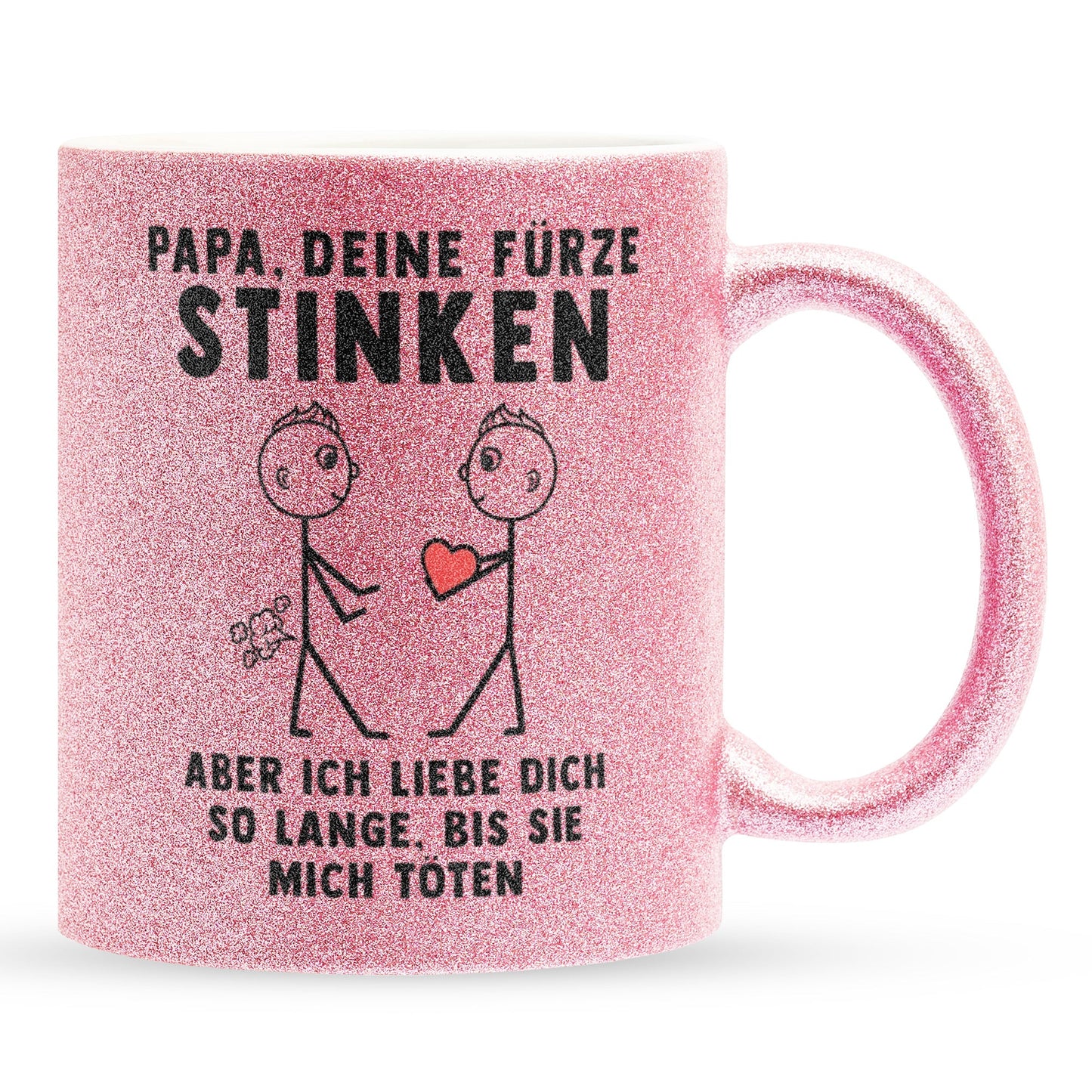 22Feels® ORIGINAL Glitzertasse - Papa, Deine Fürze Stinken - Vater Geschenk von Sohn (Pink, 320ml)-Glitzertasse Pink 320ml-22Feels