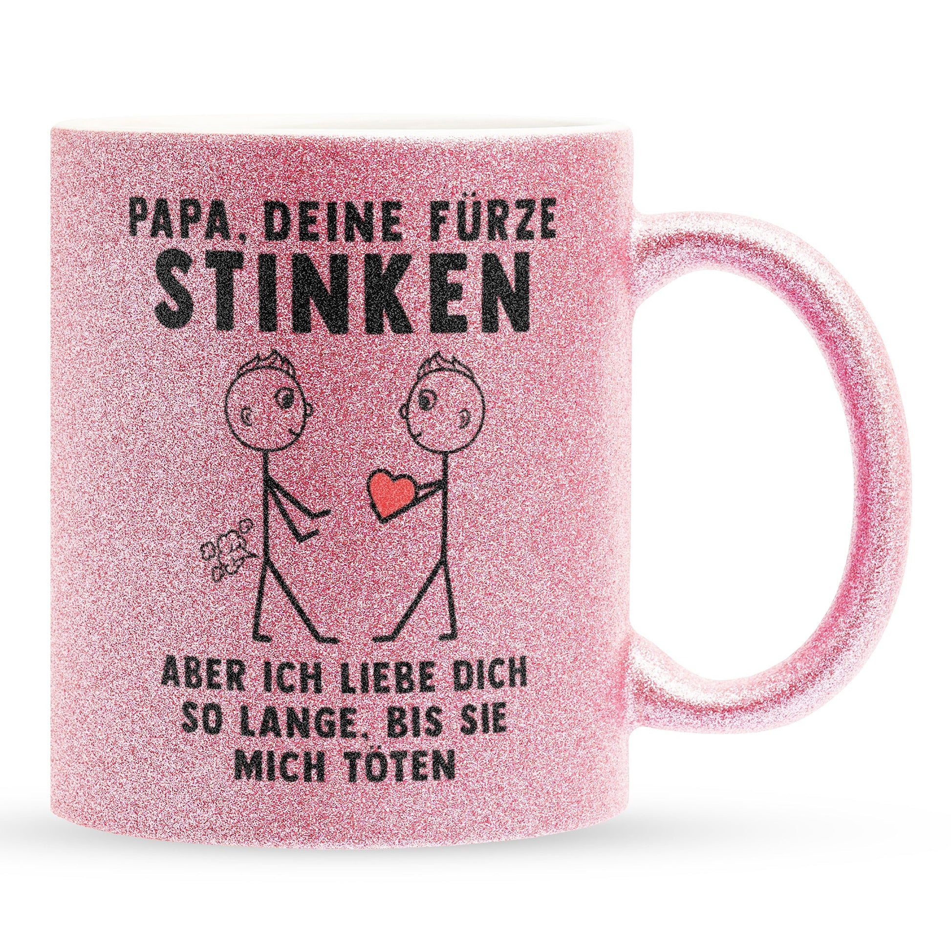 22Feels® ORIGINAL Glitzertasse - Papa, Deine Fürze Stinken - Vater Geschenk von Sohn (Pink, 320ml)-Glitzertasse Pink 320ml-22Feels