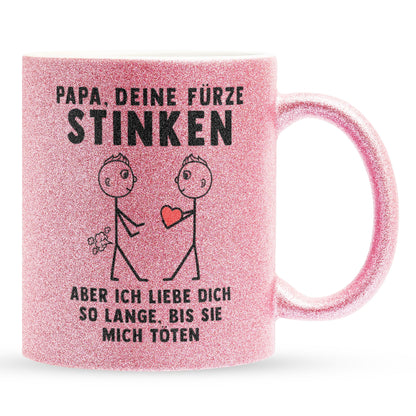 22Feels® ORIGINAL Glitzertasse - Papa, Deine Fürze Stinken - Vater Geschenk von Sohn (Pink, 320ml)-Glitzertasse Pink 320ml-22Feels