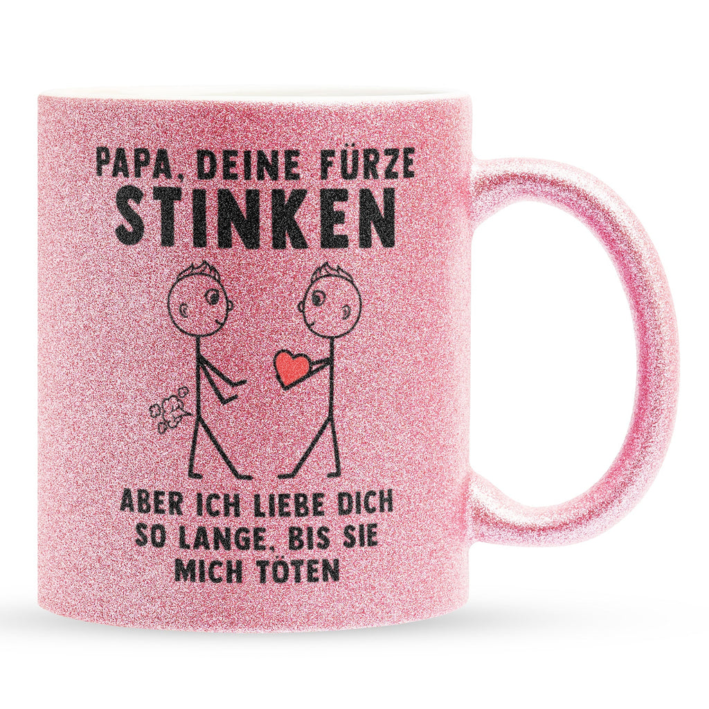 22Feels® ORIGINAL Glitzertasse - Papa, Deine Fürze Stinken - Vater Geschenk von Sohn (Pink, 320ml)-Glitzertasse Pink 320ml-22Feels