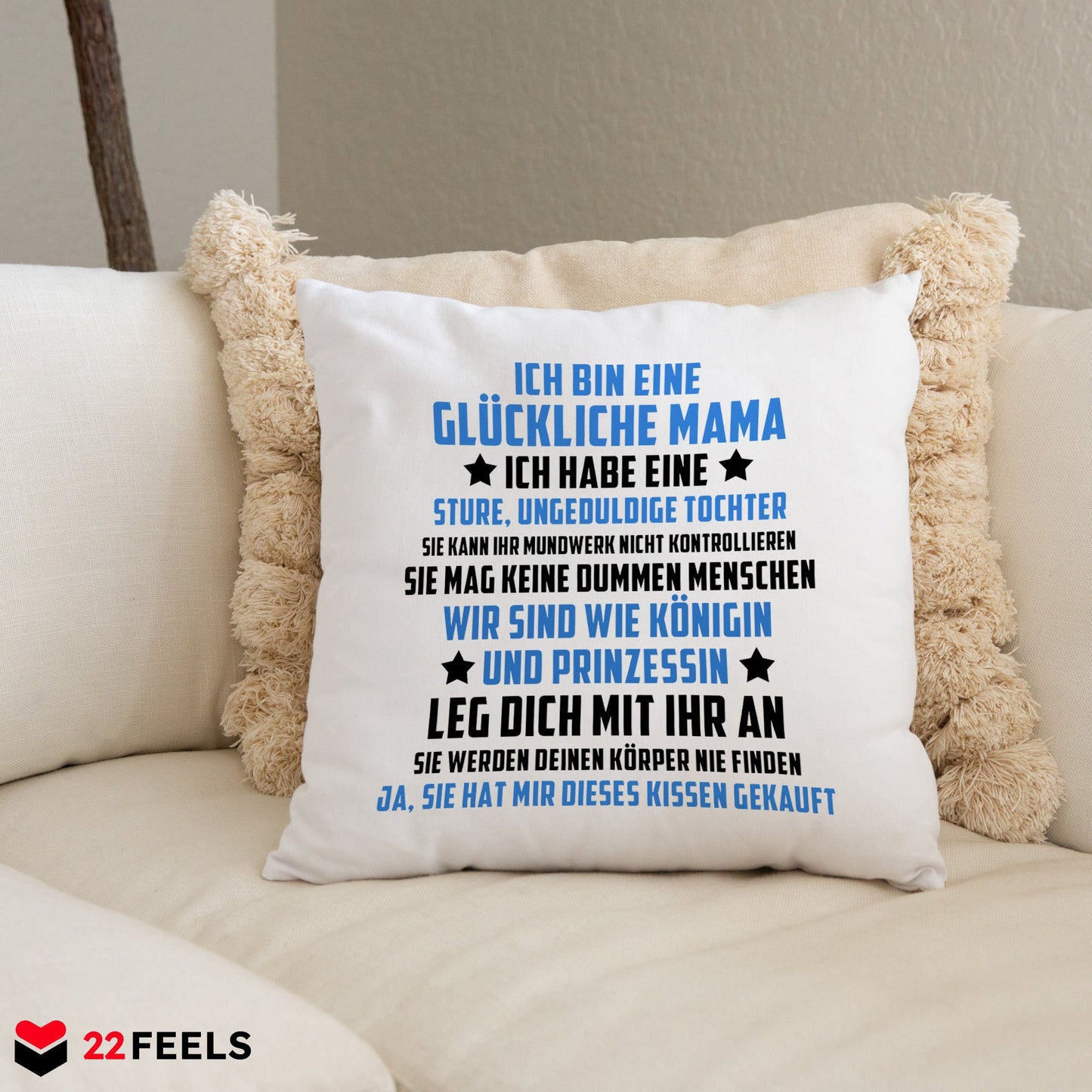 22Feels® Mama Geschenk von der Tochter - Kissen mit Spruch (Weiss 40x40cm)-Kissen Weiss 40x40-22Feels