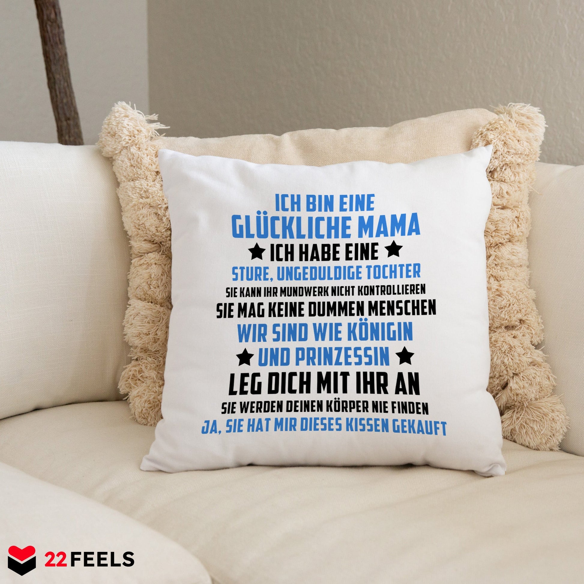 22Feels® Mama Geschenk von der Tochter - Kissen mit Spruch (Weiss 40x40cm)-Kissen Weiss 40x40-22Feels