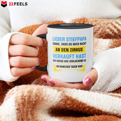 22Feels® Stiefvater Geschenk - Tasse mit Spruch (Weiss-Schwarz, 320ml)-TwoTone Tasse Weiss-Schwarz 320ml-22Feels