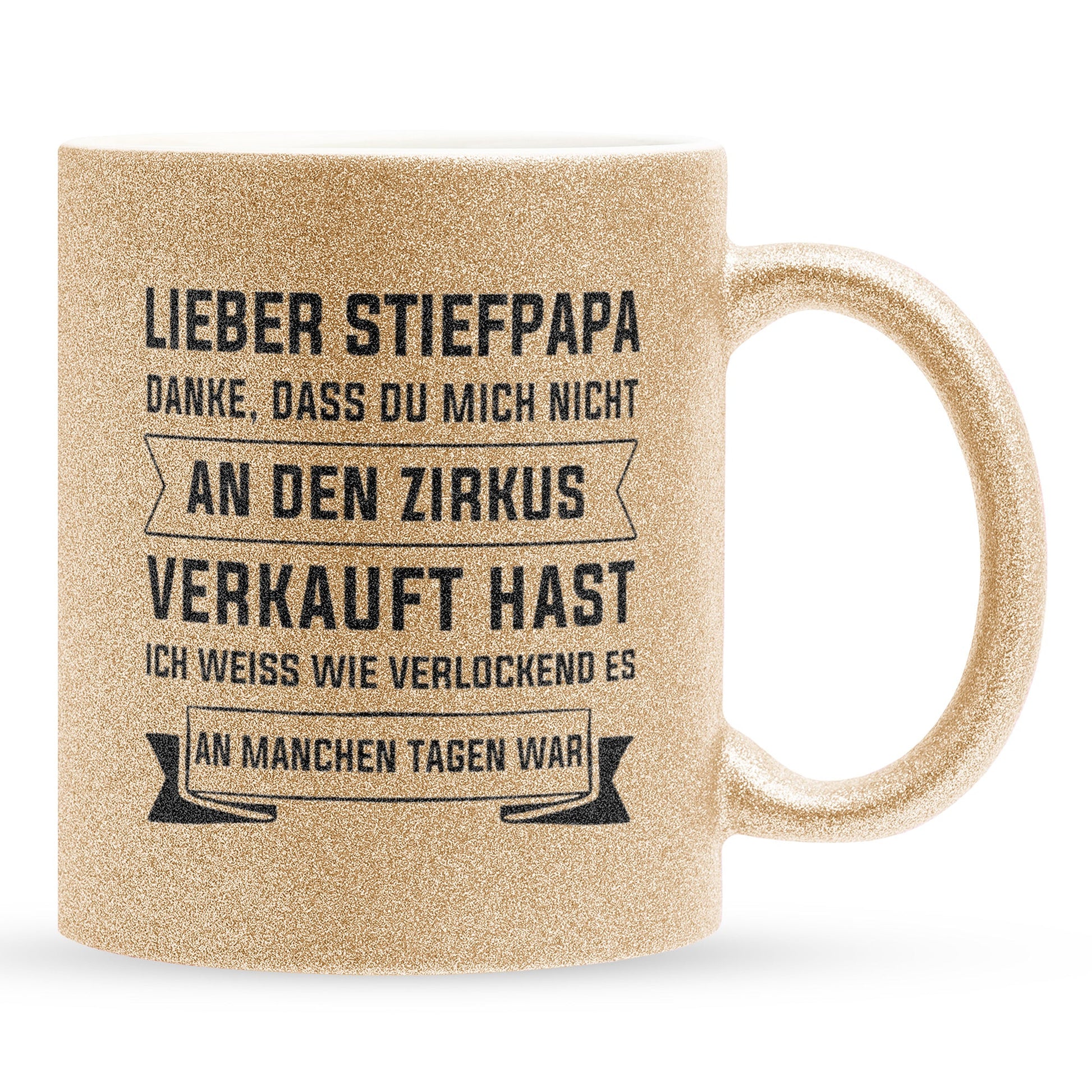 22Feels® Stiefvater Geschenk - Glitzertasse mit Spruch (Gold, 320ml)-Glitzertasse Gold 320ml-22Feels