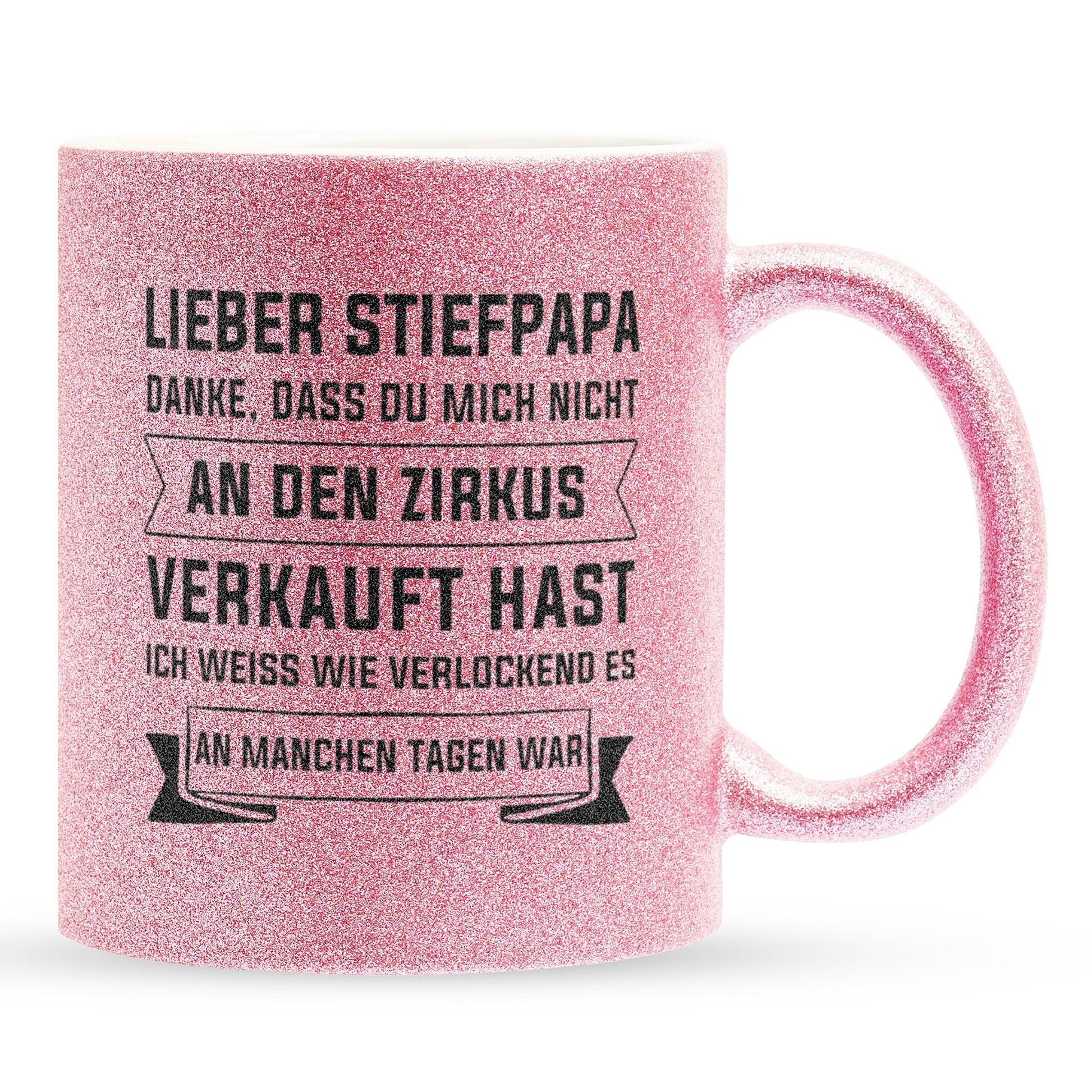 22Feels® Stiefvater Geschenk - Glitzertasse mit Spruch (Pink, 320ml)-Glitzertasse Pink 320ml-22Feels