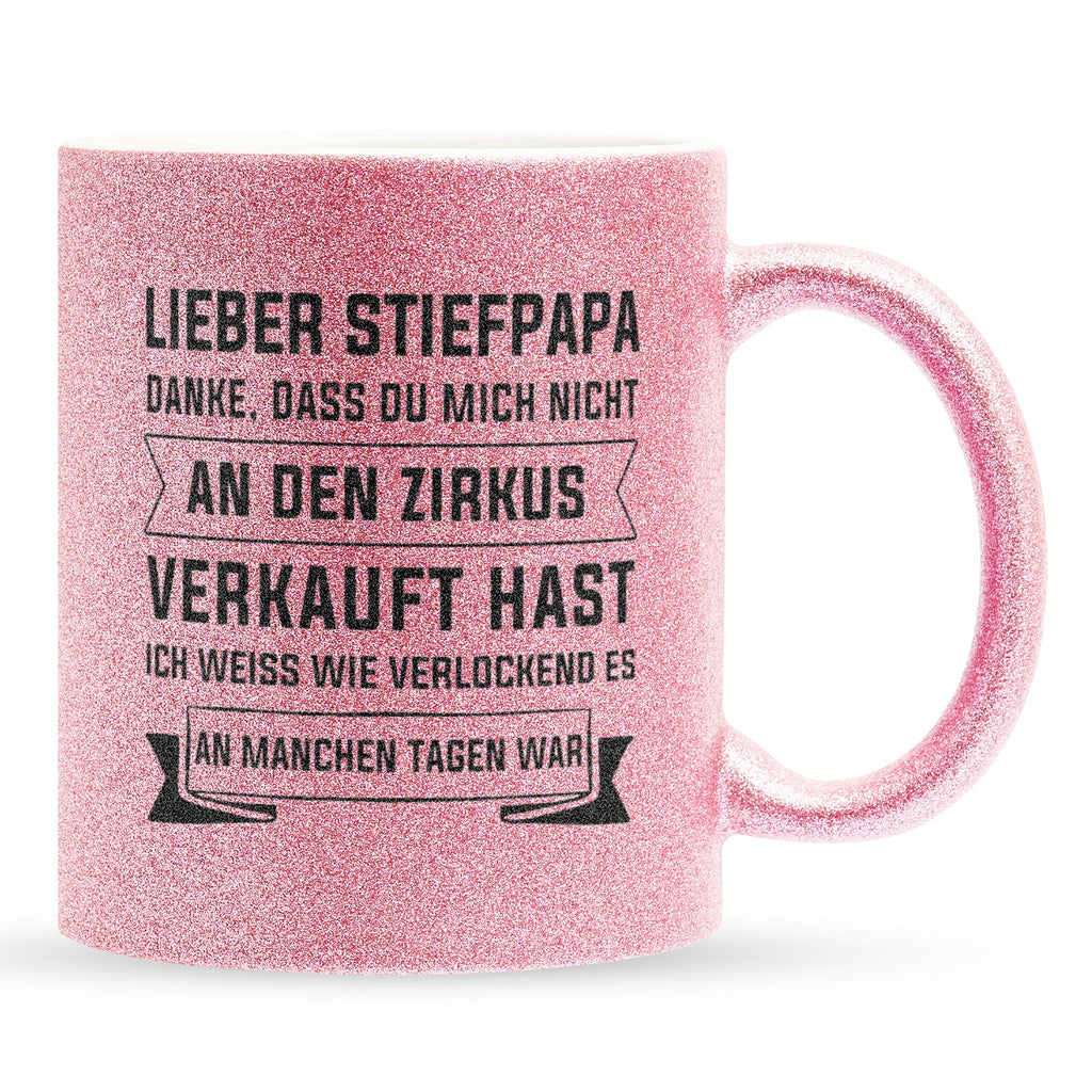 22Feels® Stiefvater Geschenk - Glitzertasse mit Spruch (Pink, 320ml)-Glitzertasse Pink 320ml-22Feels