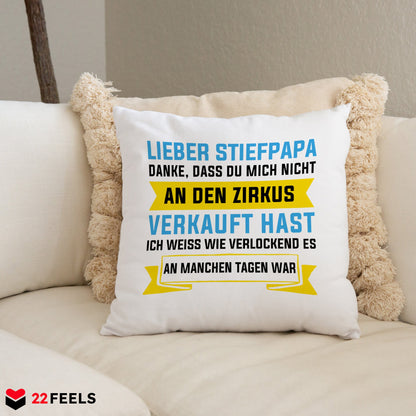22Feels® Stiefvater Geschenk - Kissen mit Spruch (Weiss 40x40cm)-Kissen Weiss 40x40-22Feels