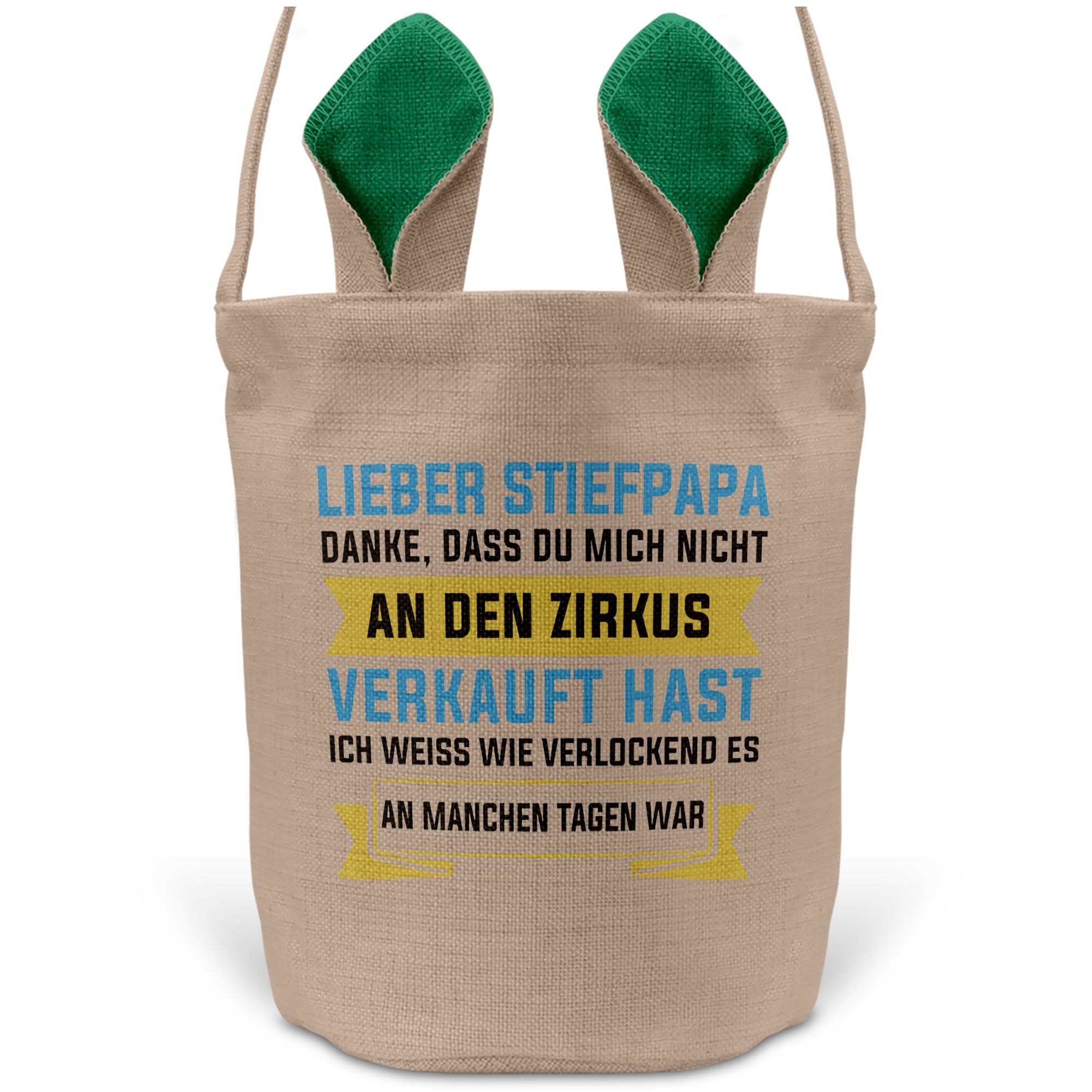 22Feels® Stiefpapa Stiefvater Osterkorb mit Henkel Ostergeschenk Tragetasche Ostern Deko Osternest Körbchen Hasenohren (Beige/Grün)-Ostern Tragetasche-22Feels
