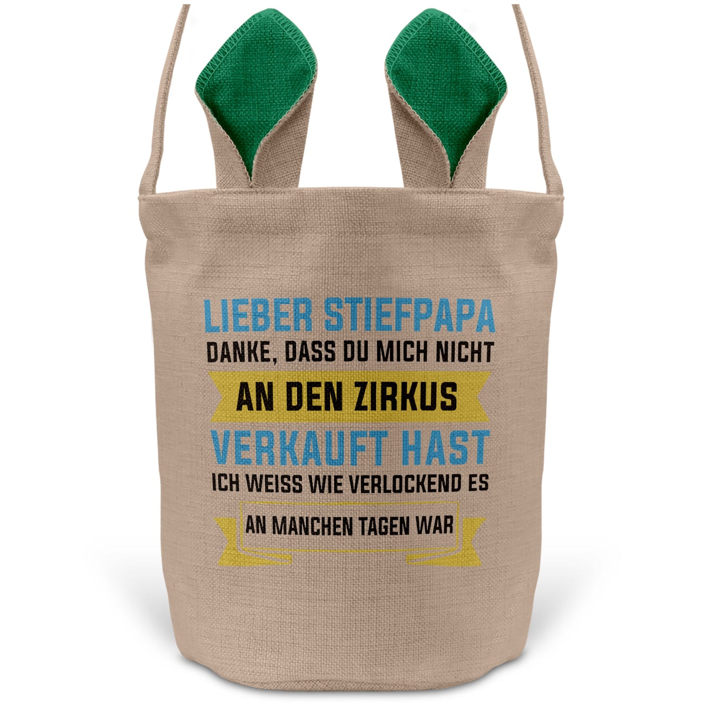 22Feels® Stiefpapa Stiefvater Osterkorb mit Henkel Ostergeschenk Tragetasche Ostern Deko Osternest Körbchen Hasenohren (Beige/Grün)-Ostern Tragetasche-22Feels