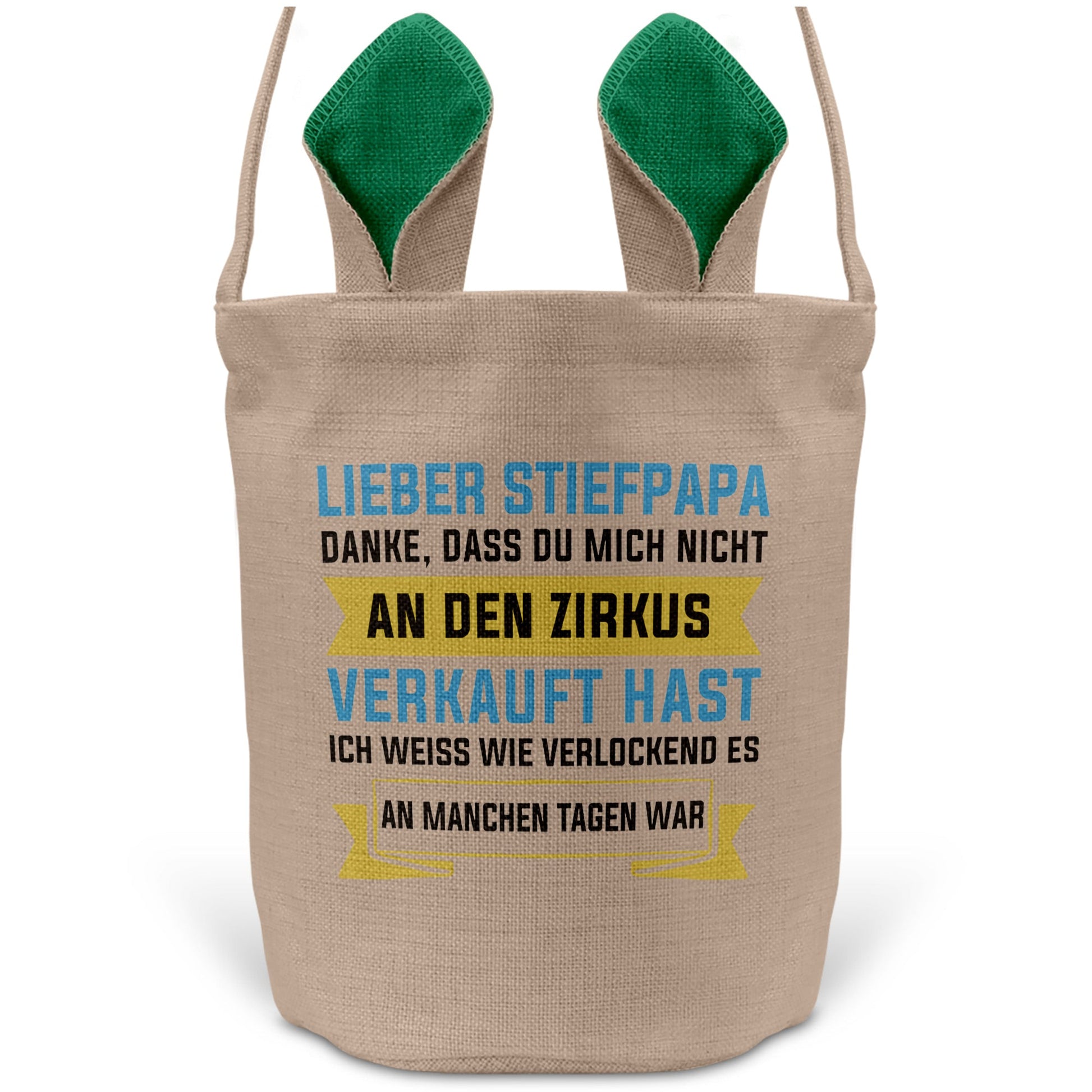 22Feels® Stiefpapa Stiefvater Osterkorb mit Henkel Ostergeschenk Tragetasche Ostern Deko Osternest Körbchen Hasenohren (Beige/Grün)-Ostern Tragetasche-22Feels