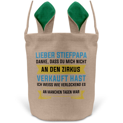 22Feels® Stiefpapa Stiefvater Osterkorb mit Henkel Ostergeschenk Tragetasche Ostern Deko Osternest Körbchen Hasenohren (Beige/Grün)-Ostern Tragetasche-22Feels