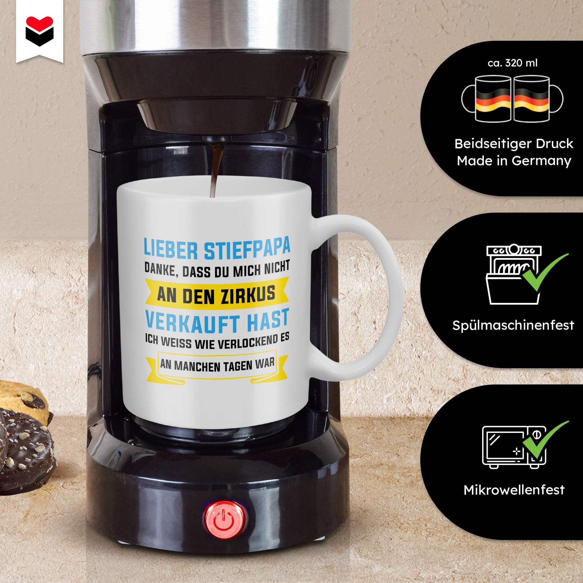 22Feels® Geschenk für Stiefpapas - Tasse mit Spruch: Zirkus (Weiss, 320ml)-Weisse Tasse 320ml-22Feels