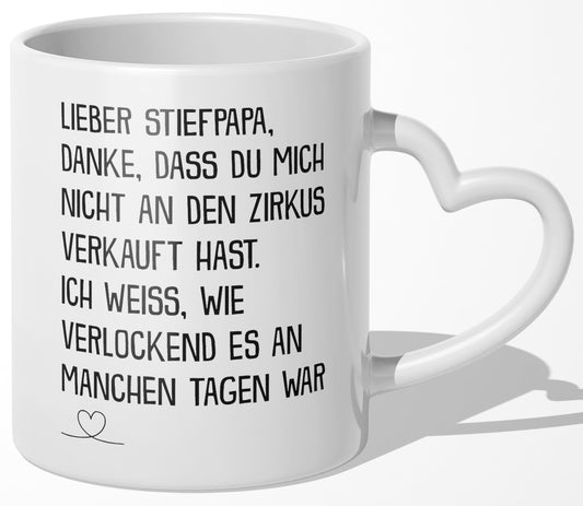 22Feels® Stiefvater Geschenk - Tasse mit Spruch (Herzhenkel, Weiss, 320ml)-Tasse Weiss Herzhenkel 320ml-22Feels