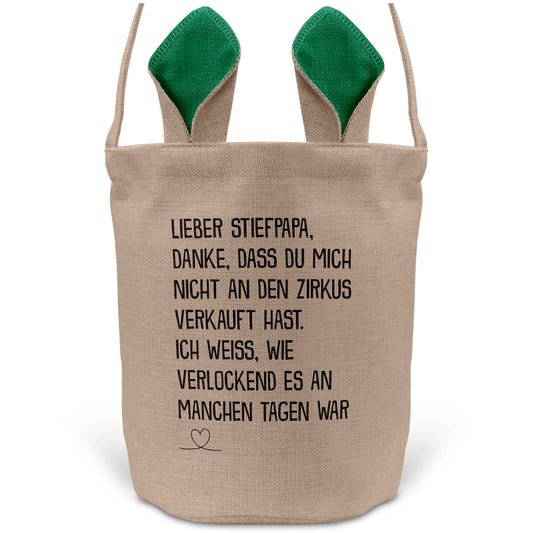 22Feels® Stiefpapa Stiefvater Osterkorb mit Henkel Ostergeschenk Tragetasche Ostern Deko Osternest Körbchen Hasenohren (Beige/Grün)-Ostern Tragetasche-22Feels