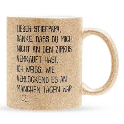 22Feels® Stiefvater Geschenk - Glitzertasse mit Spruch (Gold, 320ml)-Glitzertasse Gold 320ml-22Feels