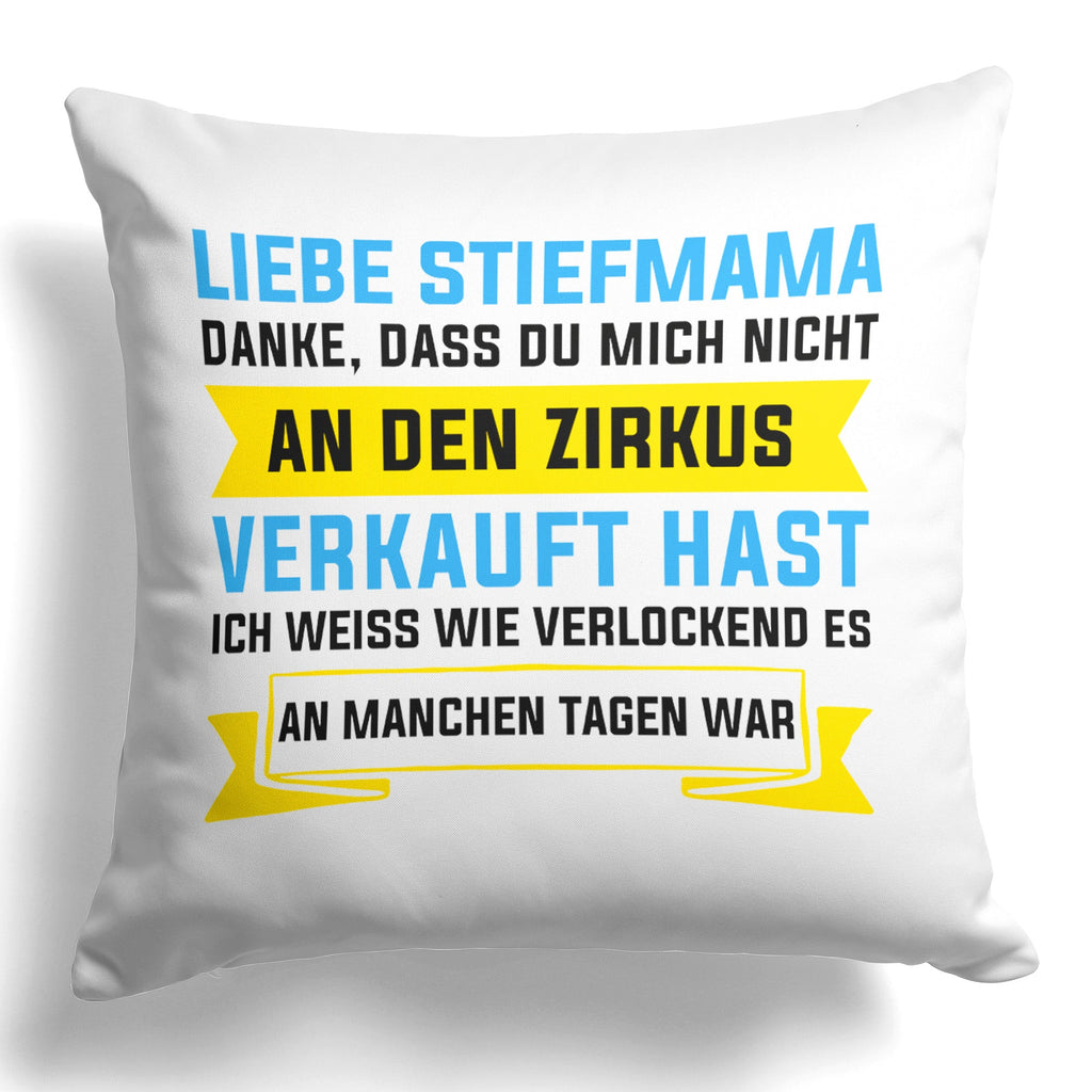 22Feels® Stiefmama Geschenk - Kissen mit Spruch (Weiss 40x40cm)-Kissen Weiss 40x40-22Feels