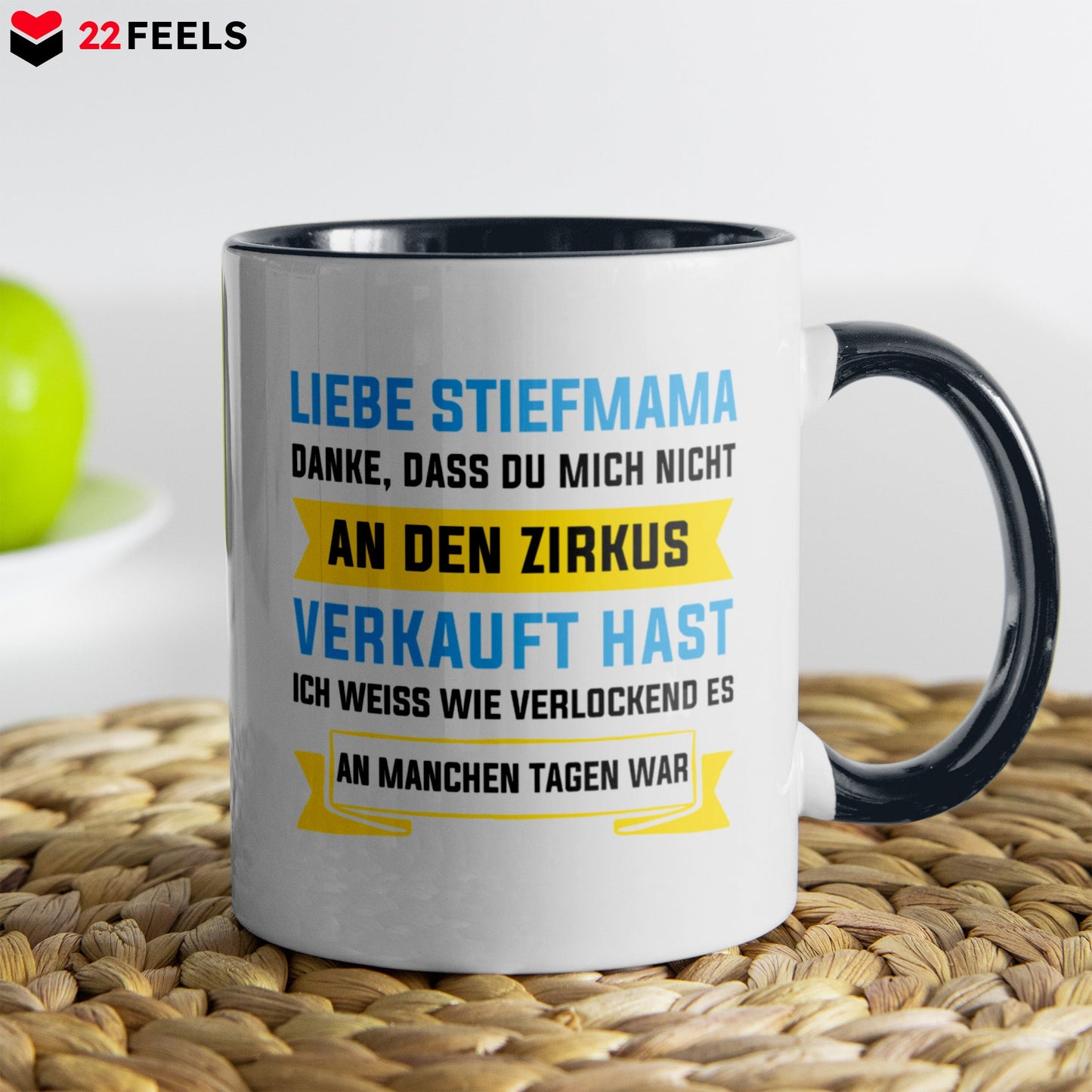 22Feels® Stiefmama Geschenk - Tasse mit Spruch (Weiss-Schwarz, 320ml)-TwoTone Tasse Weiss-Schwarz 320ml-22Feels