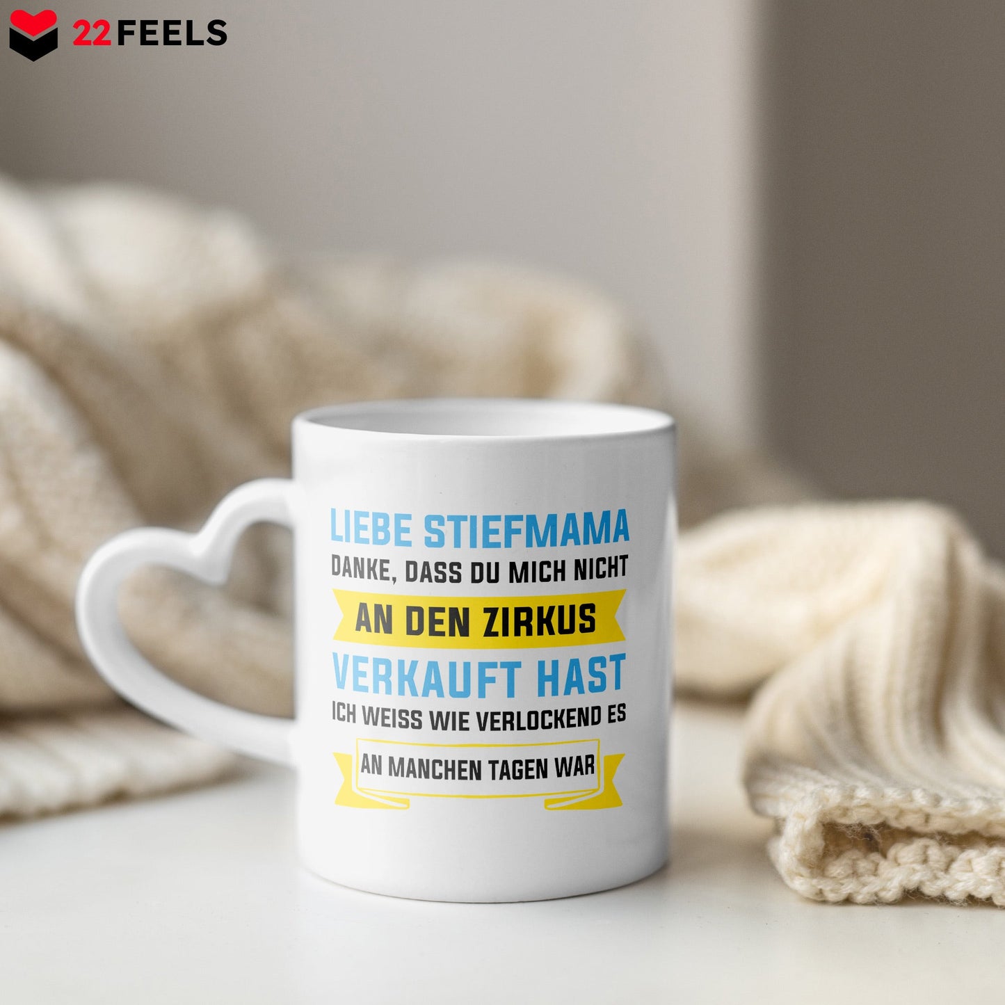 22Feels® Stiefmutter Geschenk - Tasse mit Spruch (Herzhenkel, Weiss, 320ml)-Tasse Weiss Herzhenkel 320ml-22Feels