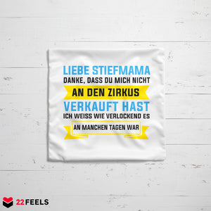 22Feels® Stiefmama Geschenk - Kissen mit Spruch (Weiss 40x40cm)-Kissen Weiss 40x40-22Feels